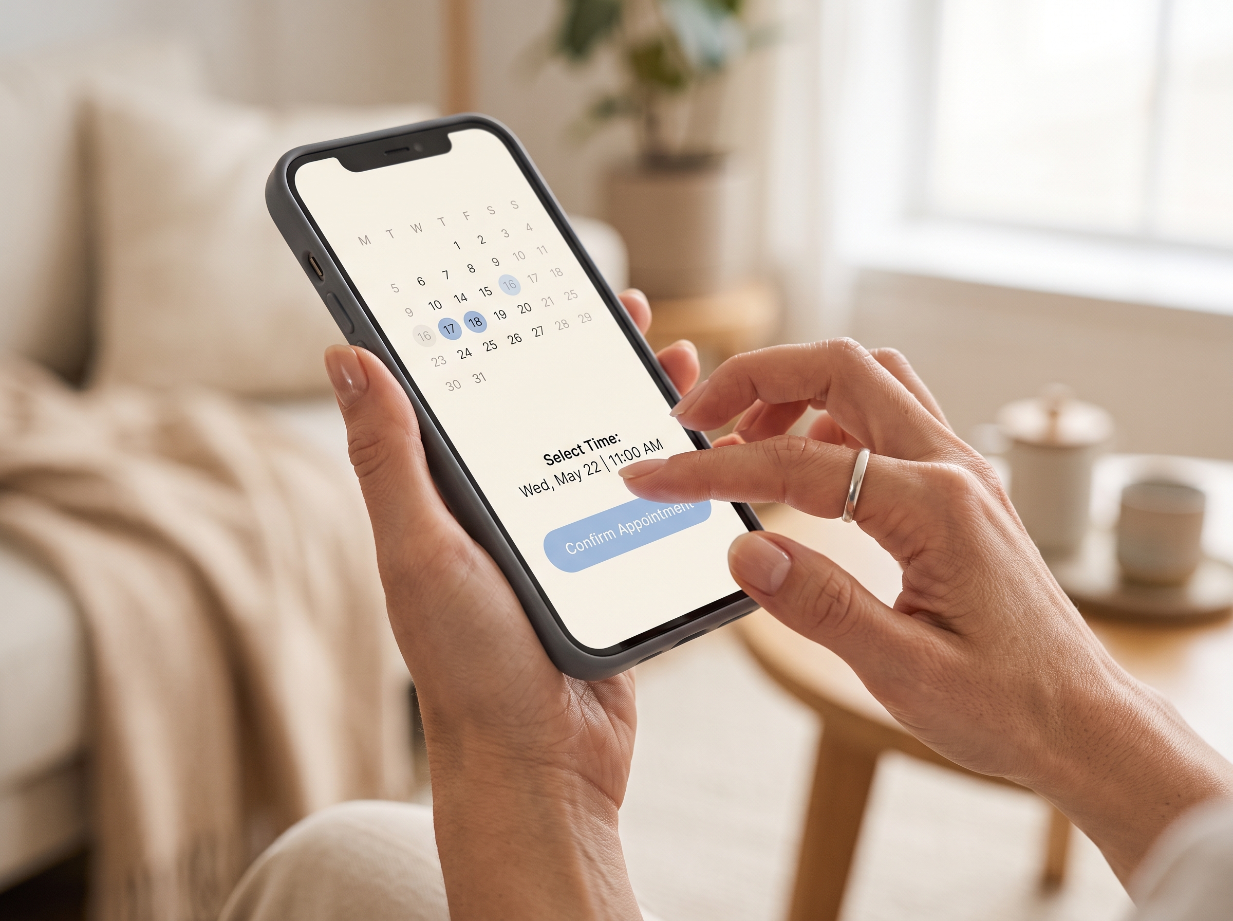 Cliente réservant un rendez-vous esthétique depuis son smartphone