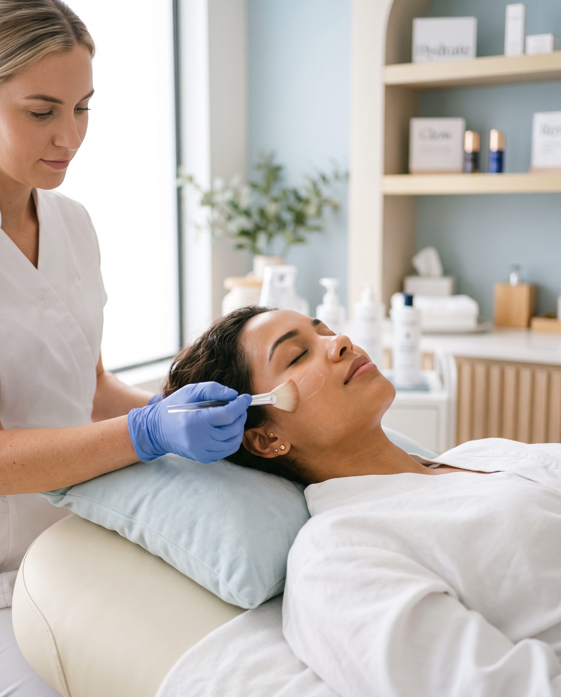 Cliente recevant un soin du visage près d'une fenêtre lumineuse