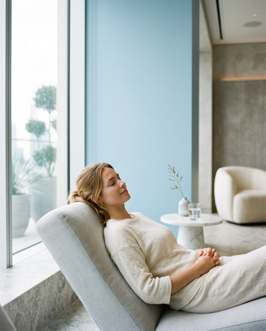 Cliente sereine dans un espace de soins lumineux